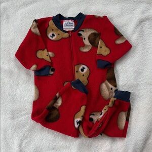 Adorable Red Bear Print Kids Footie